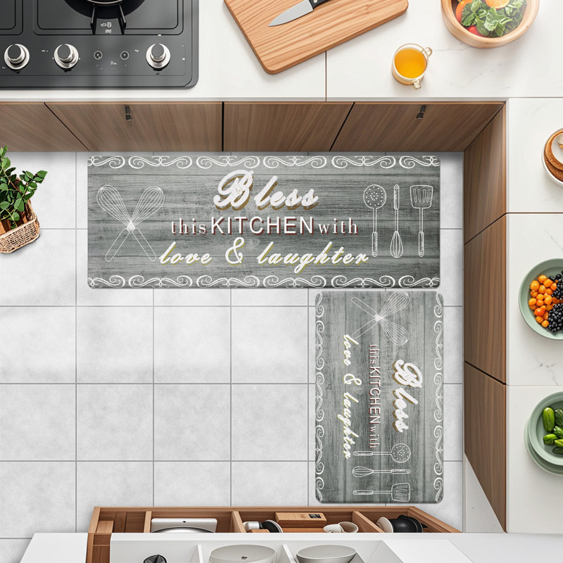 Anti-Fatigue Non-Skid Waterproof Cushioned Kitchen Mat (Set of 2), Gray, Runner 17" x 28" + 17" x 48"
