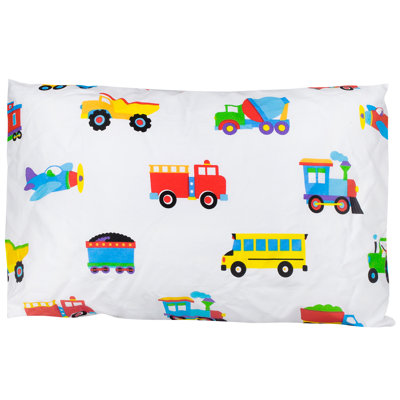 Trains, Planes & Trucks 100% Cotton Hypoallergenic Pillowcase - Toddler
