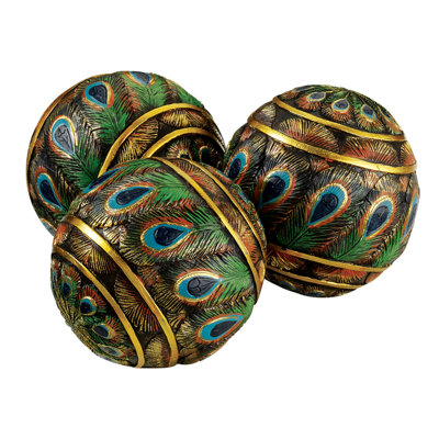 Peacock-Feathered Decorative Orbs