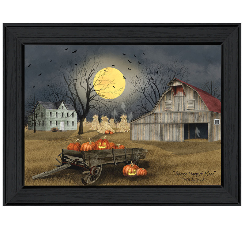 «Spooky Harvest Moon», art mural encadré pour le salon et la maison par Billy Jacobs, Cadre noir