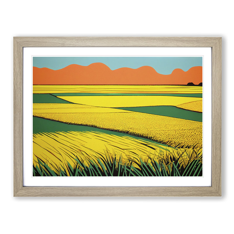 Wheat Field Pop Art - Framed Print, 25cm H x 34cm W x 2cm D, Oak Framed