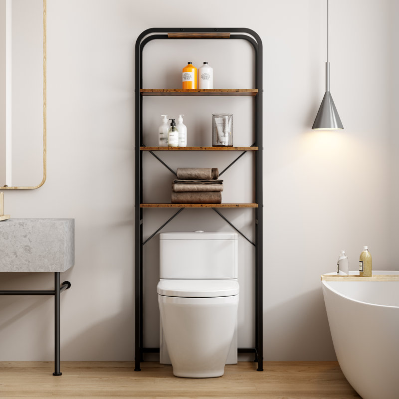 Vintage Brown 4-Tier Over-the-Toilet Storage Rack with Metal Frame
