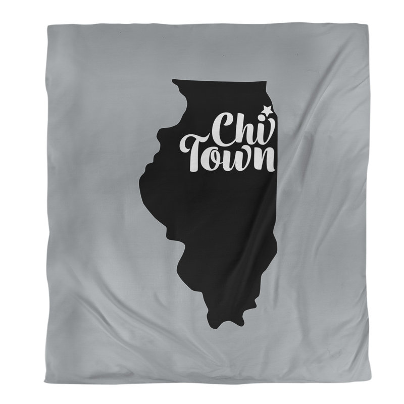  Housse de couette simple Chi Town, Housse de couette pour lit simple, Gris / Noir, Polyester brossé