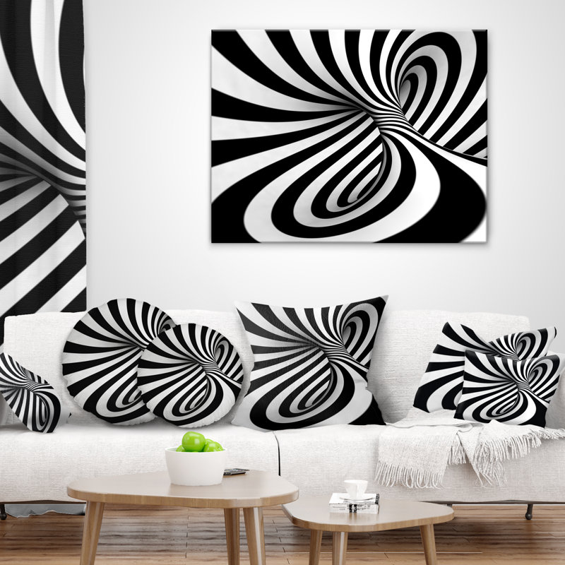 Spiral Black n White - Abstract Printed Throw Pillow, 18" H x 18" W