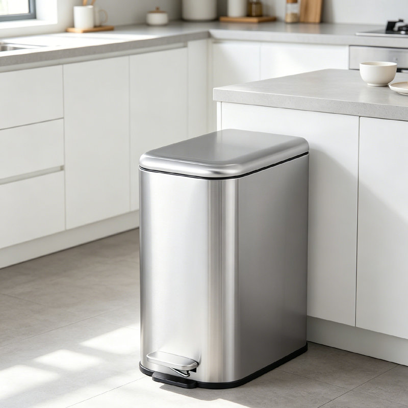 Poubelle compacte 3,2 gallons avec couvercle visible, 3.2 Gallons, Stainless Steel