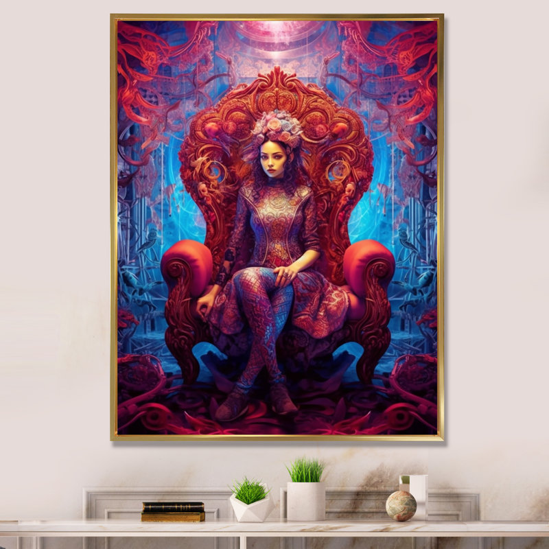 «Red Yoga Lotus Woman» sur toile, Cadre flottant doré, H 20 po x l 12 po x P 1 po