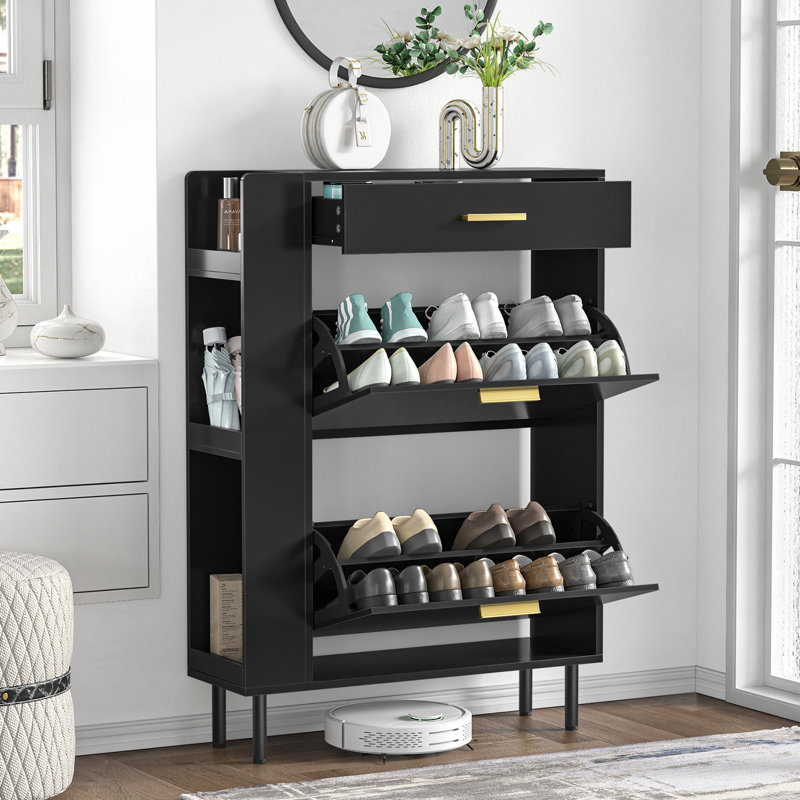16 Pair Flip Down Shoe Storage, Black