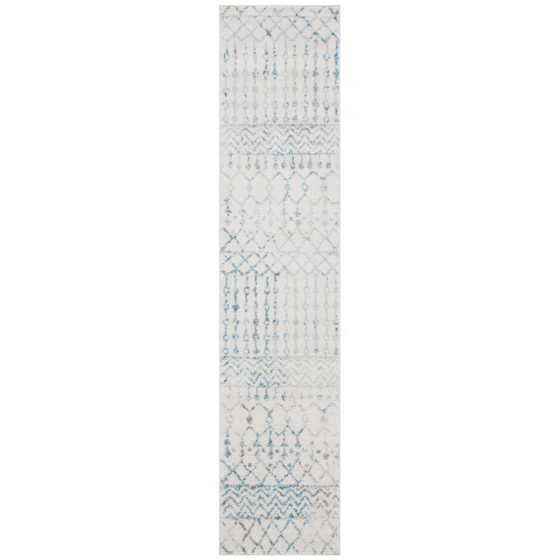 Tapis ivoire / turquoise Delarosa, Tapis de couloir 2 pi x 11 pi