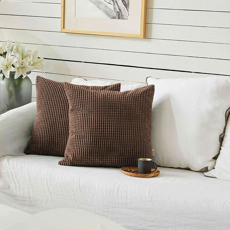 Housse de coussin carré à carreaux, 18 po x 18 po, Chocolat