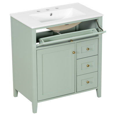 Meuble-lavabo de 76 cm avec lavabo, 3 tiroirs et tablette réglable, vert