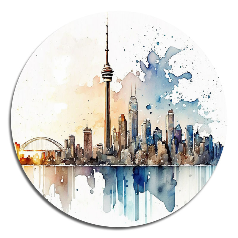 Toronto, horizon I - paysages urbains ronds, art en métal, H 16 po x l 16 po
