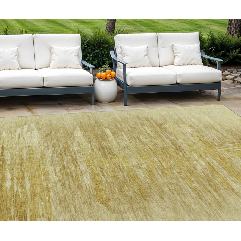 Tapis extérieur lavable abstrait doré et blé 8 pi x 10 pi
