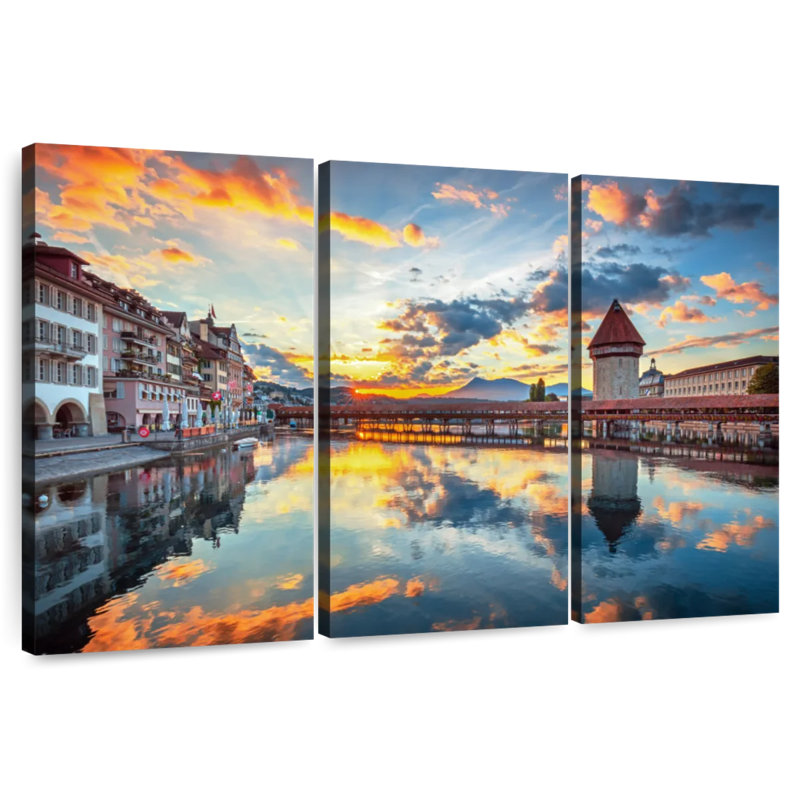 Réflexions de la rivière Sirci Lucerne City, H 32 po x l 50 po