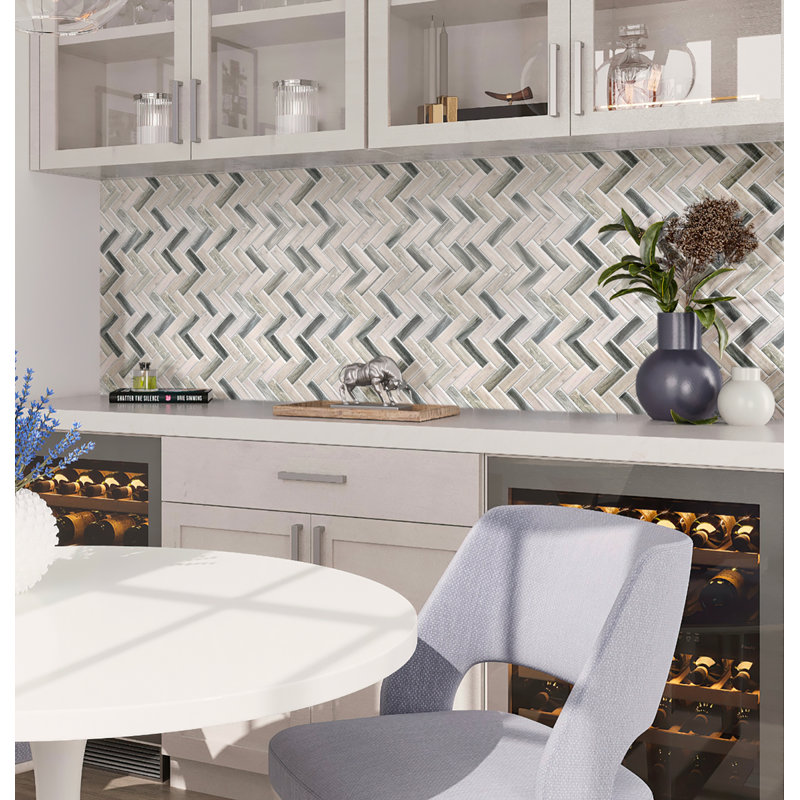 Aloha 1.2 in. x 3.9 in. Herringbone Matte Tile, White/Gray/Beige
