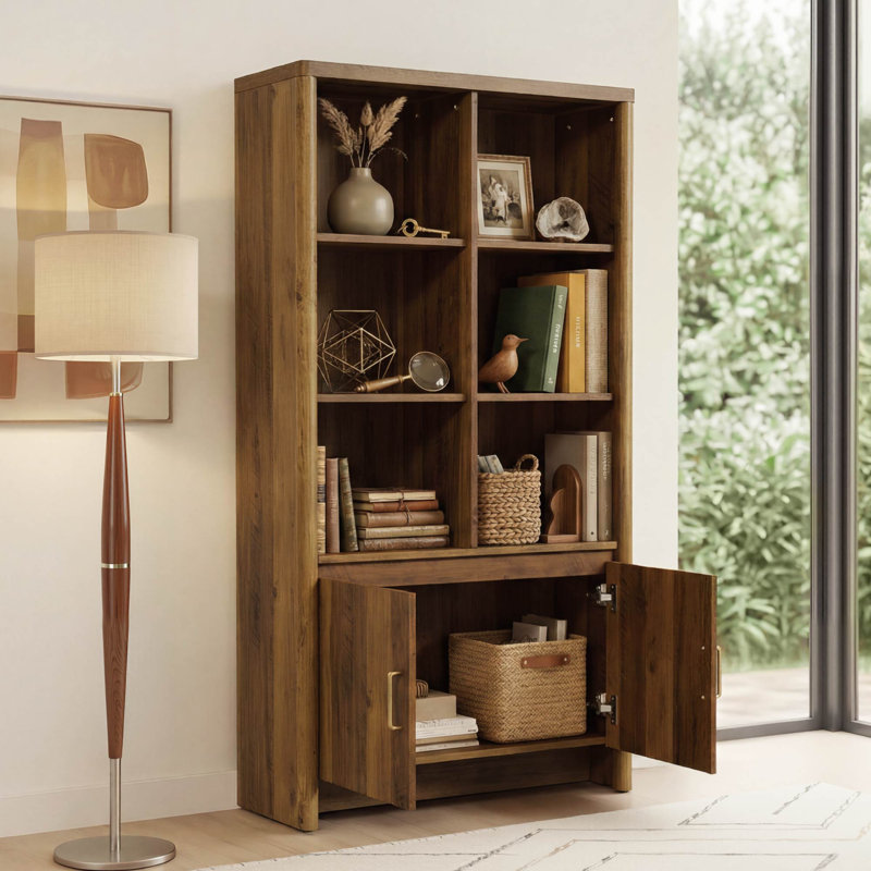 59.3" Tall Bookshelf With Storage Cabinet, Walnut