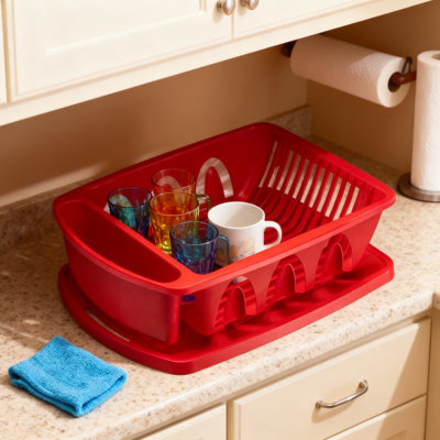 Heavy Duty Dish Drying Rack With Removable Drainboard And Silverware Holder, Sturdy Hard Plastic Sink Organizer For Countertop Or In-Sink Use