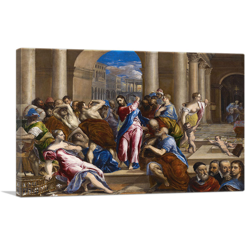 «Christ Cleansing the Temple 1570» par El Greco, reproduction d'art sur toile tendue, H 18 po x l 26 po x P 0,75 po