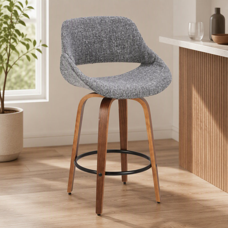 Ensemble de tabourets de bar pivotants de style moderne du milieu du siècle en noyer avec siège rembourré