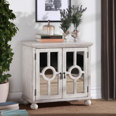Armoire de rangement en bois classique avec portes miroir et poignées suspendues pour le salon ou la chambre à coucher
