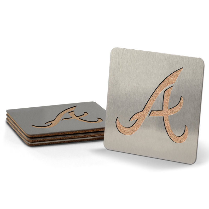 Stainless Steel Square 4 Piece Coaster Set, Atlanta Braves