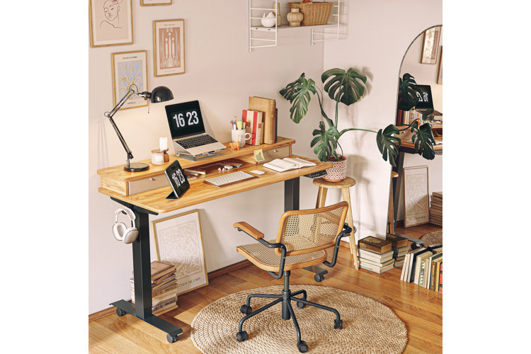 boho tiered standing desk with cubbies