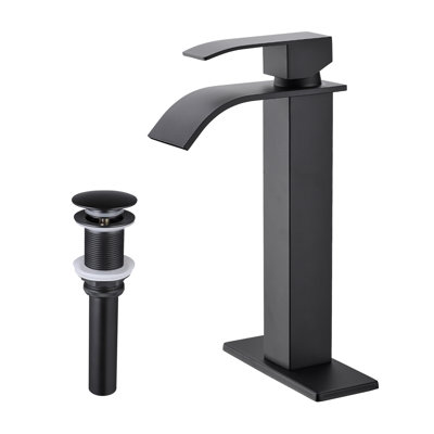 Waterfall Bathroom Faucet - Single Handle With Pop-up Drain (no Overflow), Stainless Steel