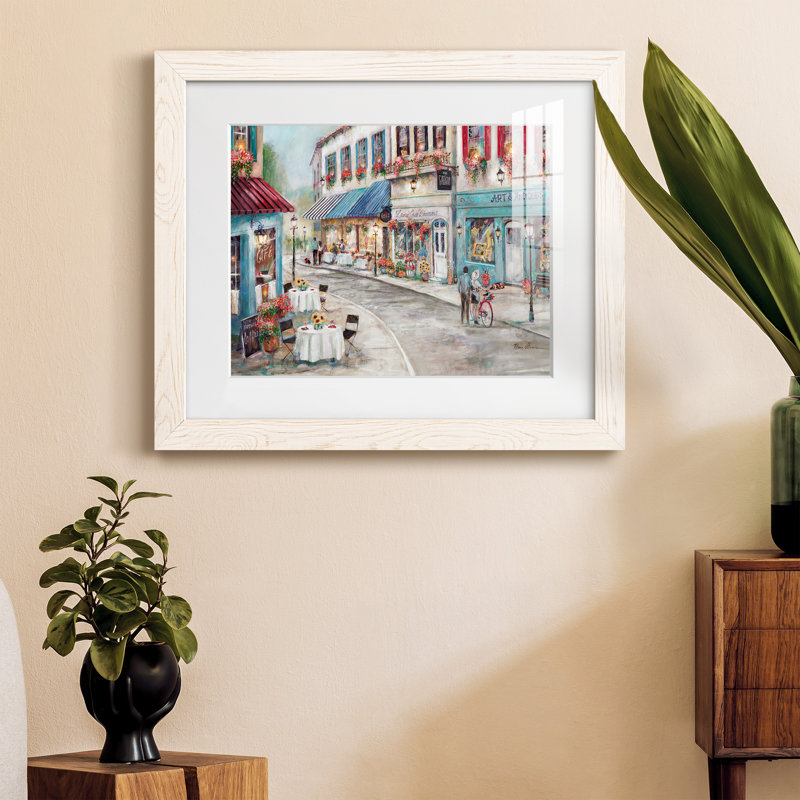 Café pittoresque - peinture encadrée, H 20 po x l 17 po x P 1,5 po, Cadre blanc