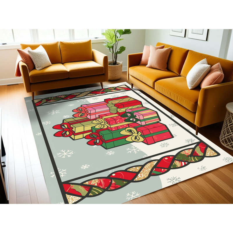 Tapis de vacances d'hiver de Noël lavable The Holiday Aisle®, Rectangulaire 2 pi x 3 pi