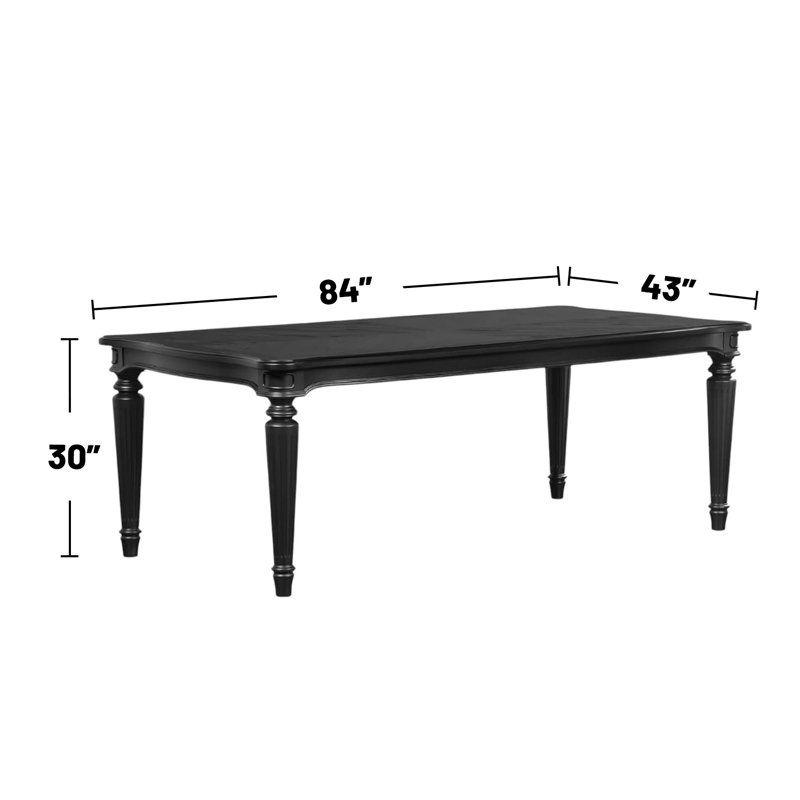 Rectangular Wooden Dining Table With Turned Fluted Legs, Black