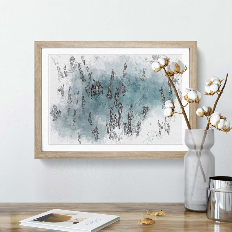 Swimmers Swimming in Abstract - Picture Frame Graphic Art Print, 62cm H x 87cm W x 2cm D, Oak Framed