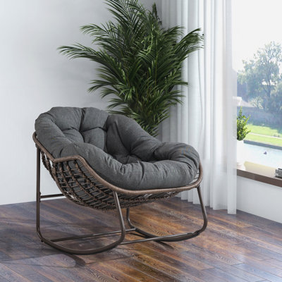 Chaise berçante d'extérieur en rotin, fauteuil inclinable et berçant rembourré pour la véranda, salon, patio, jardin, gris
