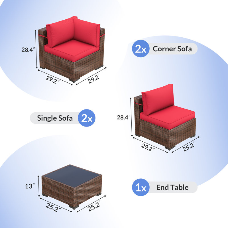 Dinyu Wicker 4 - Person Modular Patio Conversation Set with Cushions, Red