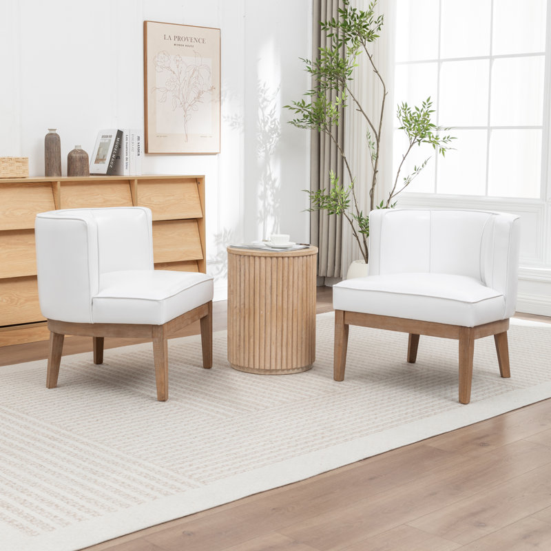 Karoll Upholstered Barrel Chair, White Teddy, 2