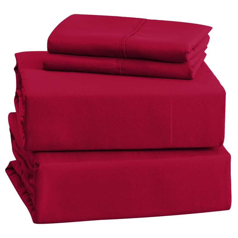 Ensemble de draps en microfibre brossée douce Hotel Luxury avec draps et taies d'oreiller très doux, Double, Rouge