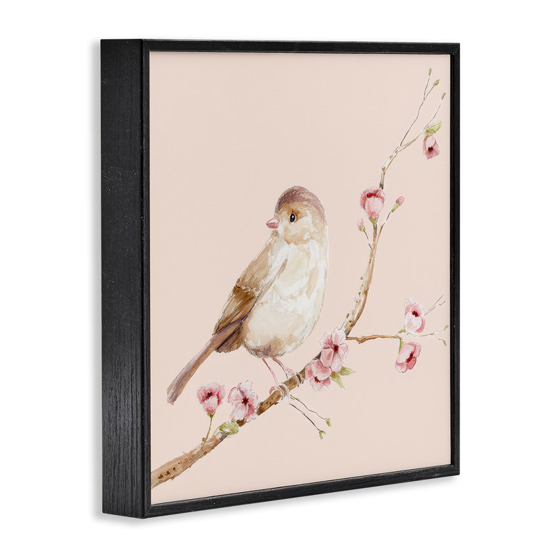 Doux oiseau brun perché, estampe numérique, design par Lisa Wehmeyer, H 17 po x l 17 po, Giclée encadrée noir minuit