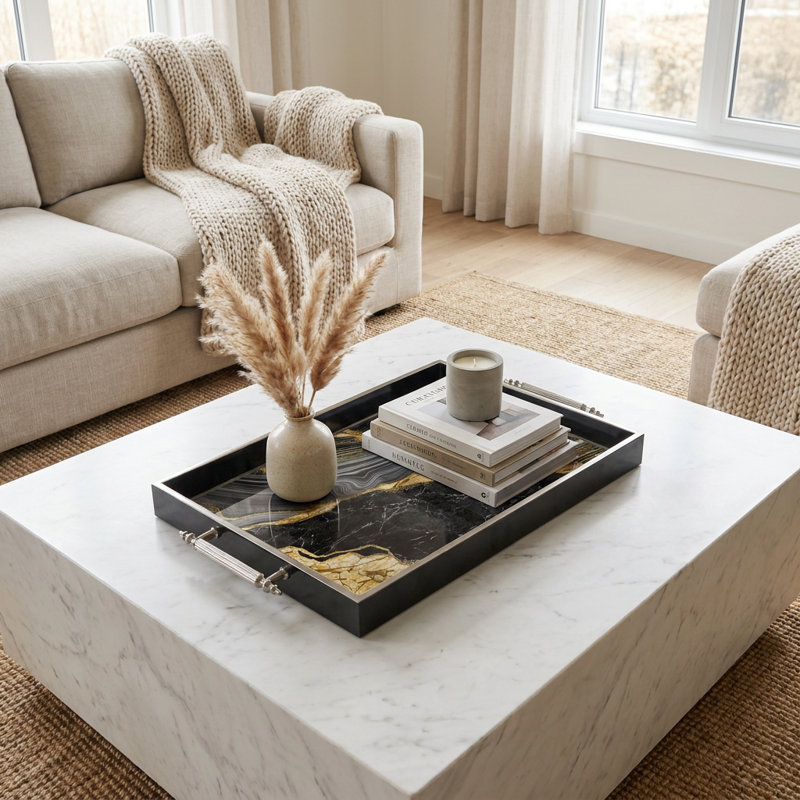 Plateau décoratif en verre doré
