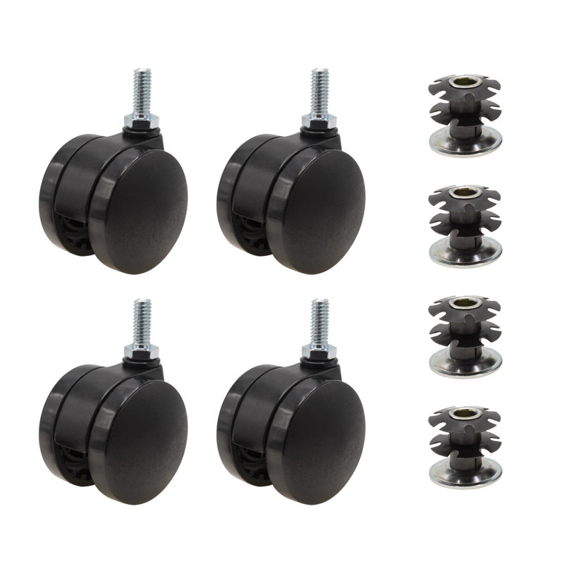 Roulette pivotante noire 2 po pour meuble rond 1-1 / 8 po