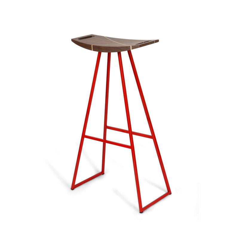 Robert Counter Stool with Metal Frame, Walnut, Red, Bar Stool (30" Seat Height)