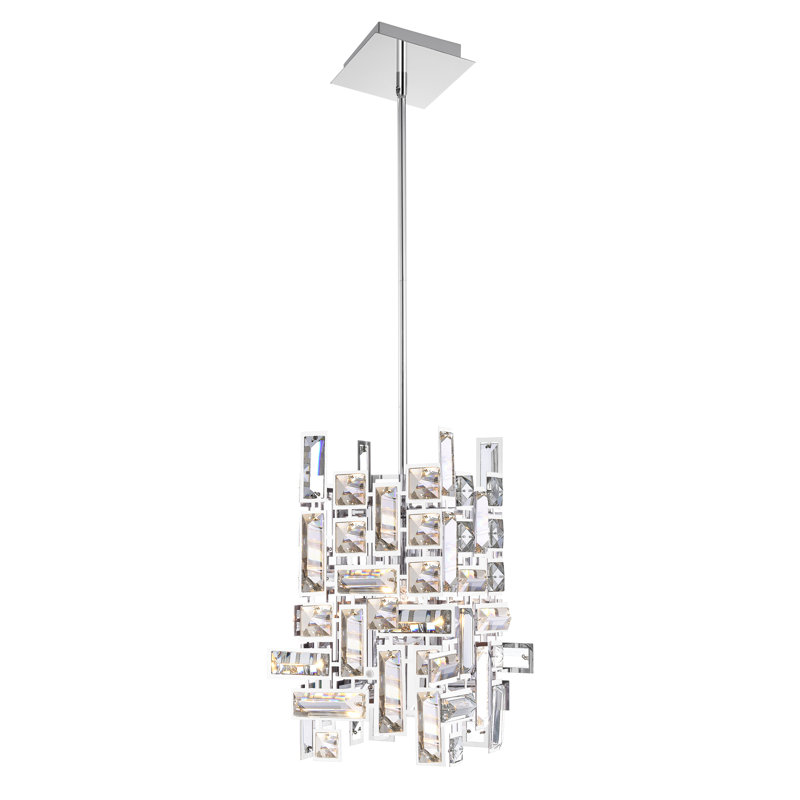 Luminaire suspendu chromé 6 po pour bureau à domicile, penderie - Mini luminaire suspendu géométrique 1 lumière avec culot E26 - Compatible avec DEL, panneaux de cristal angulaires - Certifié BACL