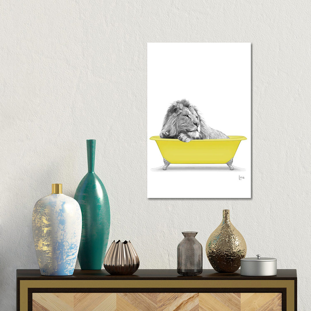 Lion In Yellow Bathtub von Printable Lisa's Pets - Gallery-Wrapped Canvas Giclée on Canvas