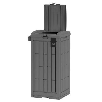 30 Gallon Trash Can Waterproof Outdoor Trash Can With Lid PP Resin Garbage Bin With Ashtray & Removable Tray Modern Outside Waste Bin Outdoor Garbage Can For Garden Backyard Balcony Patio