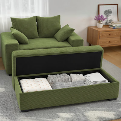 57" Luxury Corduroy Oversized Chaise Lounge Chair with Storage Ottoman, 2 Pillows