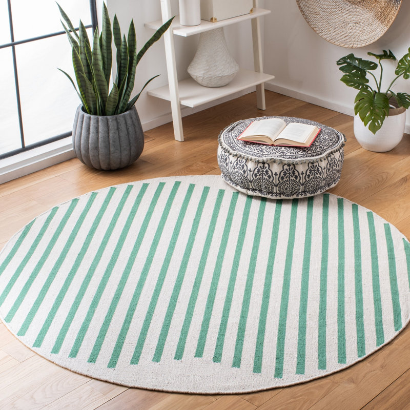 Esveidy Hand Woven Cotton Striped Rug, Round 6'