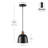 1-Light Matte Black Pendant Lighting with Wood-Toned Accent on Socket