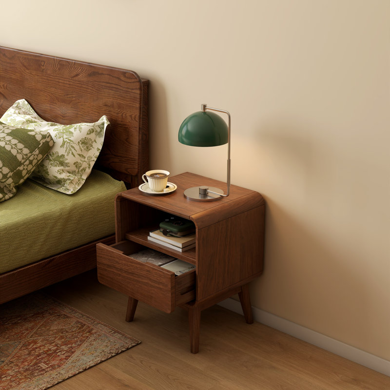 42cm W Solid Wood Bedside Table, 1 Drawer, American Walnut