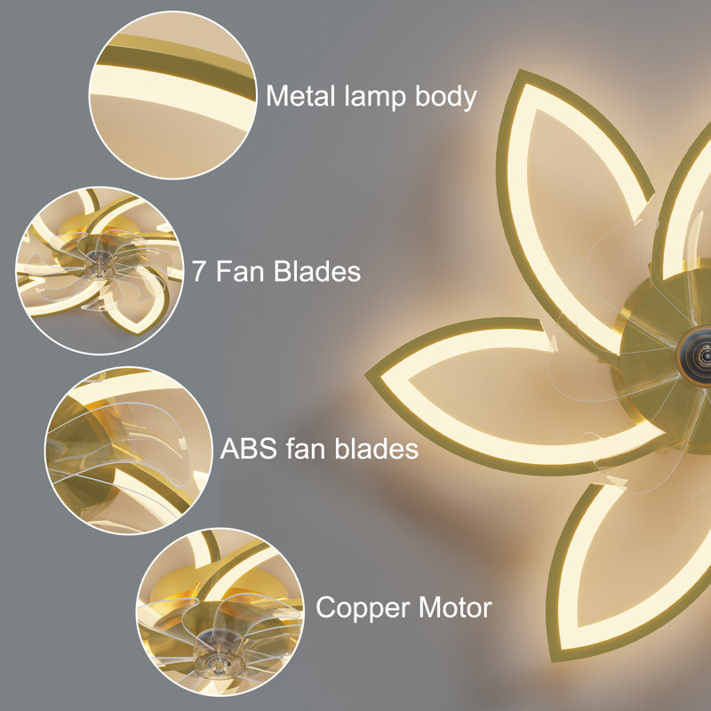 Ceiling Fan with Lights,Low Profile Ceiling Fan with Lights,Modern Dimmable Ceiling Light Fan, Gold