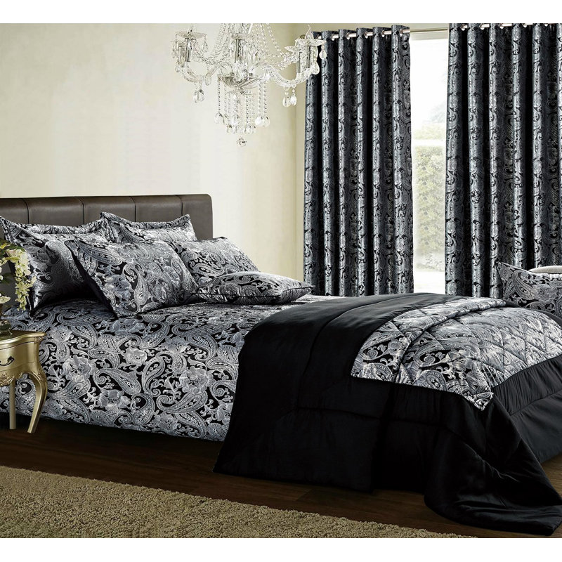 Quilted Jacquard Duvet Cover Set with Pillowcases – Elegant Polyester Bedding for Stylish Bedroom Decor, Black