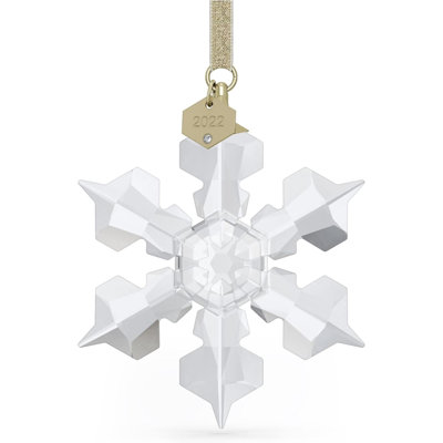 Ornement suspendu Little Snowflake, cristaux blancs transparents et ruban doré, faisant partie de la collection Little Snowflake
