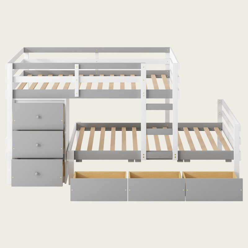 Fredonia Kids Twin Over Twin Bunk Bed with Drawers, Gray