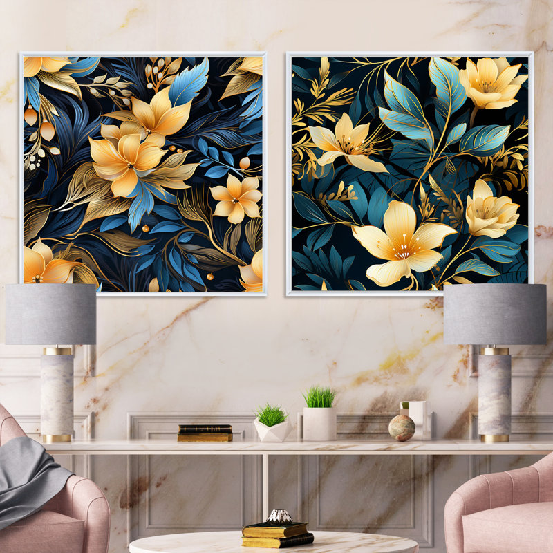Tropical Twilight II - motif tropical - ensemble de 2 collages floraux carrés, Cadre flottant blanc, H 30 po x l 61 po